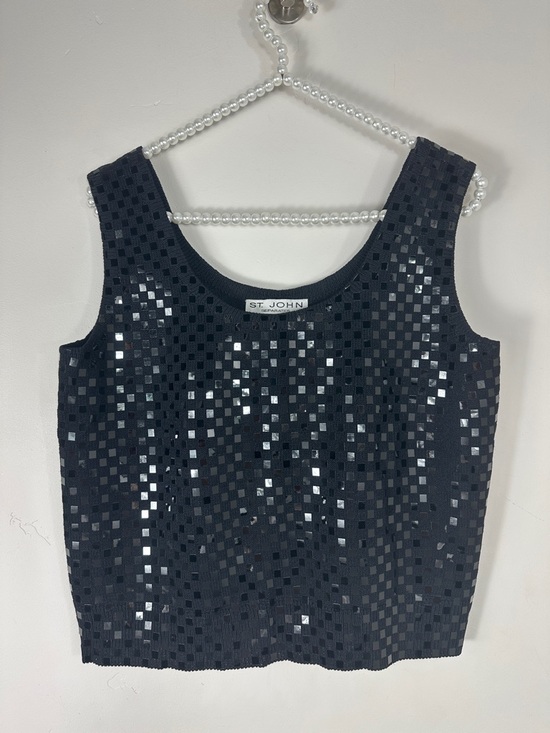 St. John Tops - St. John Black Sequin Checkered Knit Tank Top